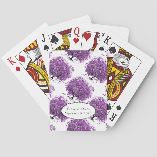 Forest Purple Heart Leaf Tree Wedding Poker Cards (Back)