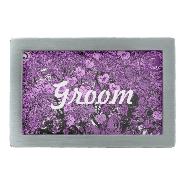 Forest Purple Heart Leaf Tree Wedding Rectangular Belt Buckle (Front)