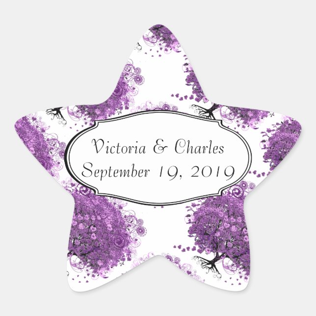 Forest Purple Heart Leaf Tree Wedding Star Sticker (Front)