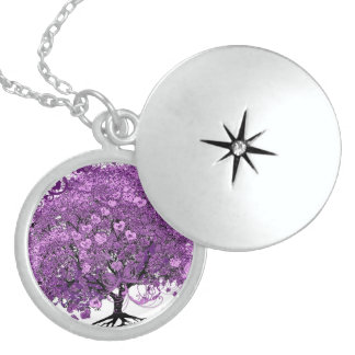 Forest Purple Heart Leaf Tree Wedding Sterling Silver Necklace