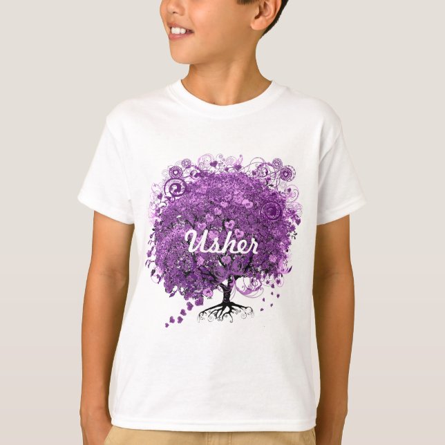 Forest Purple Heart Leaf Tree Wedding T-Shirt (Front)