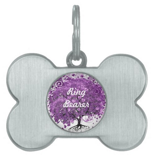 Forest Purple Tree Wedding Dog Ring Bearer Pet Tag
