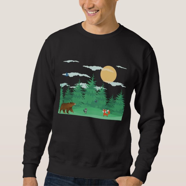 Forest Raccoon Fox Bear Butterfly Bird Cartoon Sweatshirt (Front)