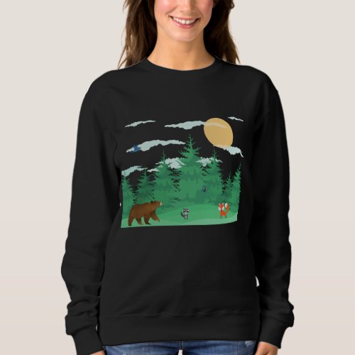 Forest Raccoon Fox Bear Butterfly Bird Cartoon Sweatshirt