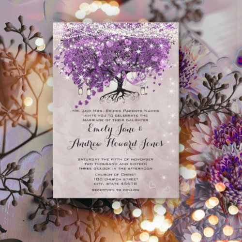 Forest Radiant Purple Under the Stars Mason Jar Invitation