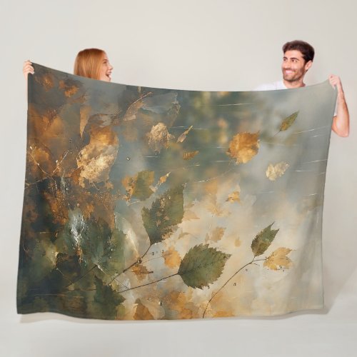 Forest Rain Leaves Abstract Fleece Blanket