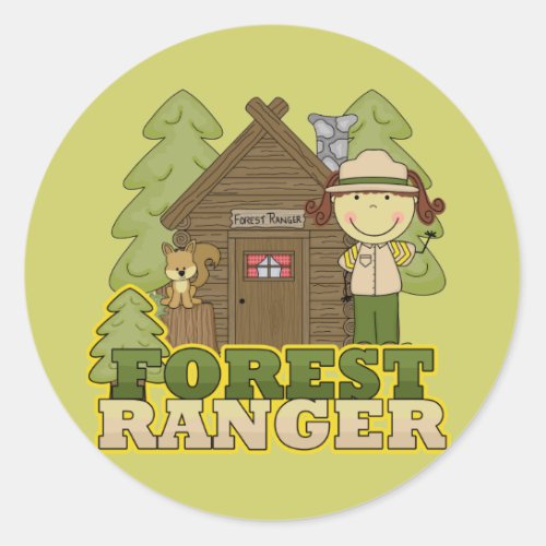 Forest Ranger _ Brunette Girl Classic Round Sticker