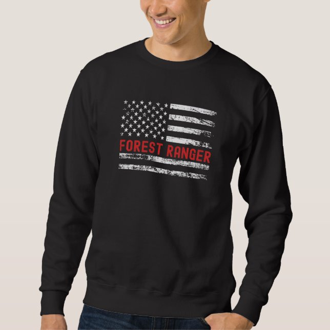 Forest Ranger USA Flag Profession Retro Job Title Sweatshirt (Front)