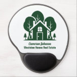 Forest Real Estate Company Personalized Realtor Gel Mouse Pad<br><div class="desc">This forest green real estate company mouse pad is perfectly customized for a realtor who specialized in houses near the wilderness or woodlands. The white silhouette of trees behind a log cabin home and personalized with your agent and realty business name for marketing in the backwoods.</div>