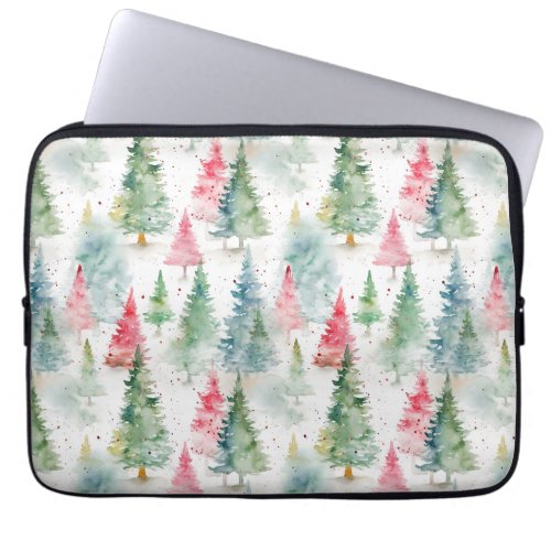 Forest Red Green Pine Trees Holiday Laptop Sleeve