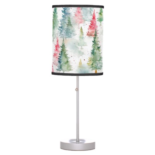 Forest Red Green Pine Trees Holiday Table Lamp