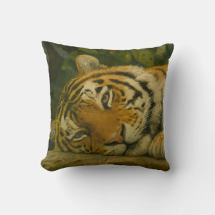 Forest Reverie – Resting Tiger in Jungle Light Throw Pillow