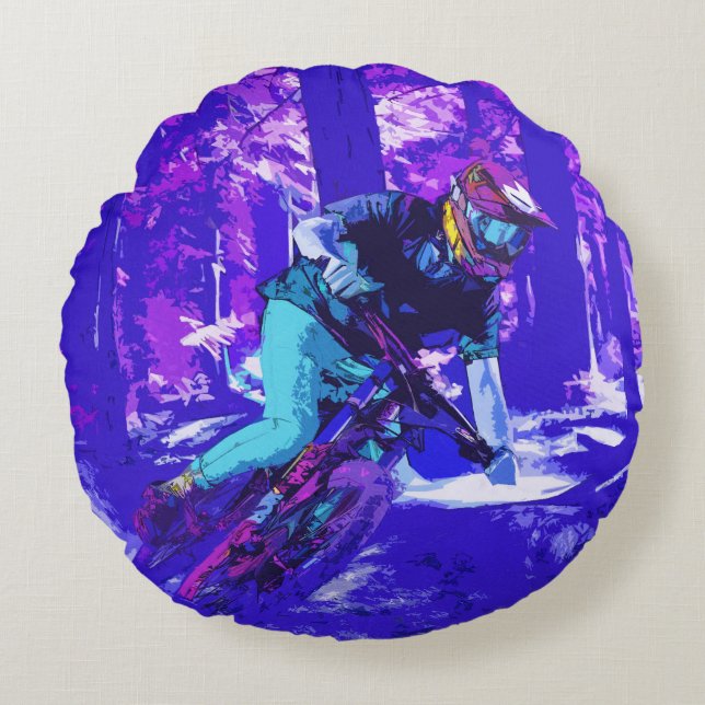 Forest Rider - BMX Racer Round Pillow (Front)