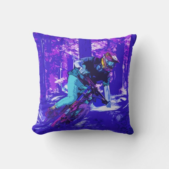 Forest Rider - BMX Racer Throw Pillow (Front)