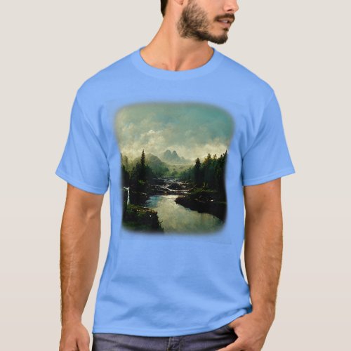 Forest River Landscape Romanticism Artwork Wildern T_Shirt