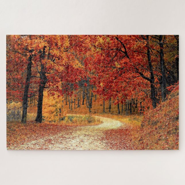 Forest Road - Fall - Beautiful - Jigsaw Puzzle (Horizontal)