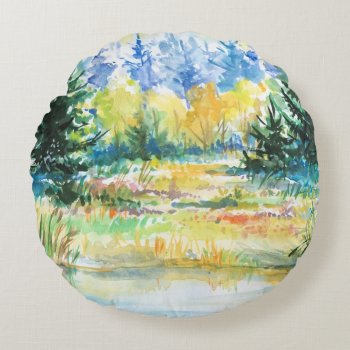 Forest Round Pillow by watercoloring at Zazzle
