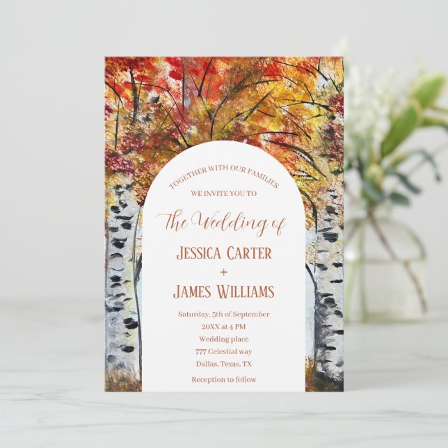 Forest Rustic Autumn Fall Woodland Wedding Invitation (Standing Front)