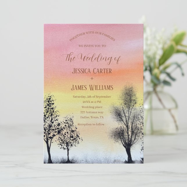 Forest Rustic Autumn Fall Woodland Wedding Invitation (Standing Front)