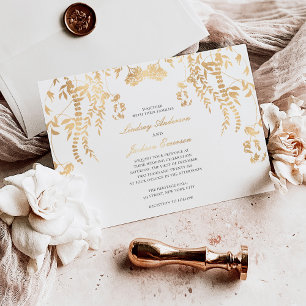 Forest Rustic Elegant Simple Wedding Gold Foil In Invitation