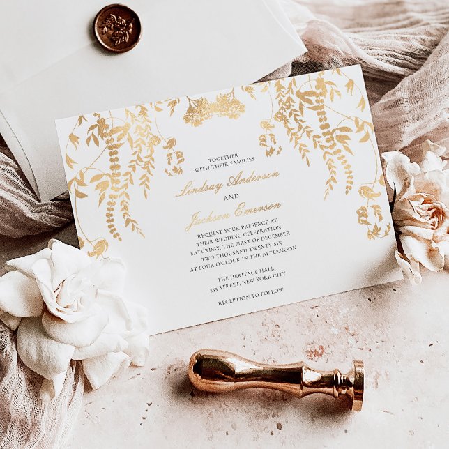 Forest Rustic Elegant Simple Wedding Gold  Foil In Invitation (Creator Uploaded)