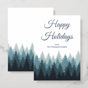Forest Rustic Landscape Happy Holidays Christmas Letterpress Photo Cards