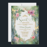 Forest Sage Green Pink Floral Sweet Sixteen Party Invitation<br><div class="desc">Forest Sage Green Pink Flowers Sweet Sixteen Party Invitation
Quinceañera 15 Anos,  16th Birthday Gold Butterfly</div>