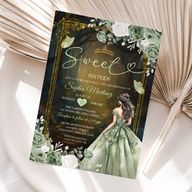 Forest Sage Green Princess Quinceañera  Invitation (Creator Uploaded)