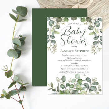 Forest | Sage Green Seeded Eucalyptus Baby Shower Invitation by holidayhearts at Zazzle