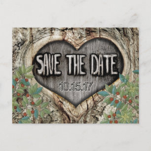 Forest Save the Date Heart Knot in Trunk Announcement Postcard