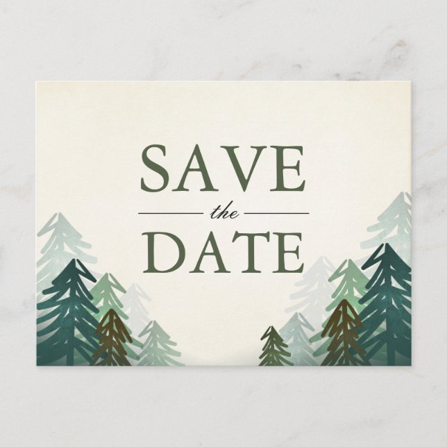 Forest Save the Date Postcard Elegant Pine Winter (Front)