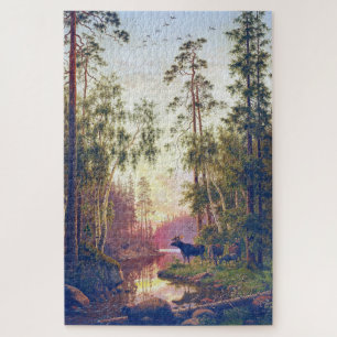 Forest Scene With Bull and Cow Moose Carl Bøgh Jigsaw Puzzle