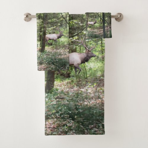 Forest Scene With Chipmunk And Elk Bath Towel Set