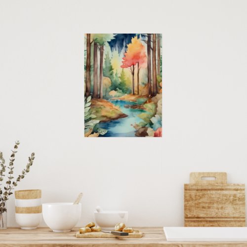 Forest Serenity in Watercolor Poster 