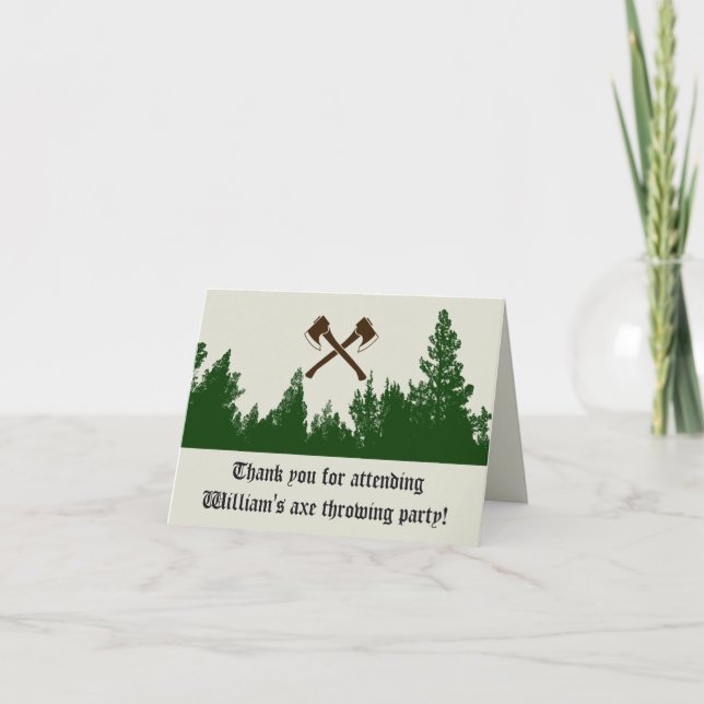 Forest Set Axe Throwing Birthday Thank You Note (Front)