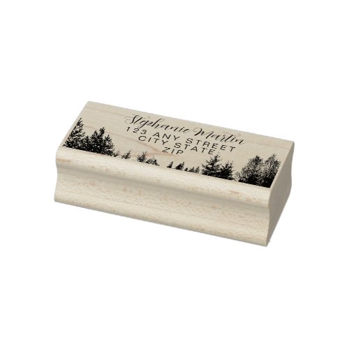 Forest Silhouette Name Address Rubber Stamp