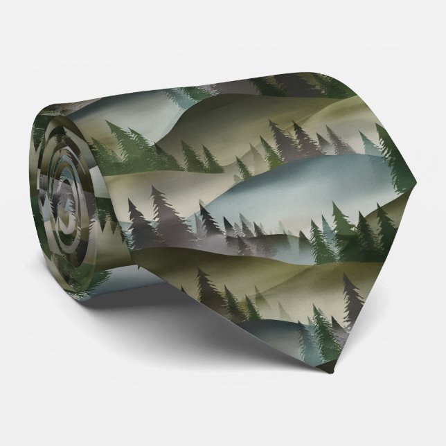 Forest Silhouette Nature Pattern Neck Tie (Rolled)