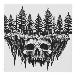 forest skull landscape ,black and white ,Tattoo ar Faux Canvas Print