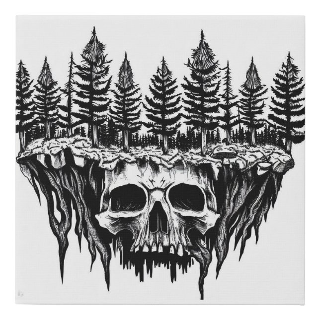 forest skull landscape ,black and white ,Tattoo ar Faux Canvas Print (Front)