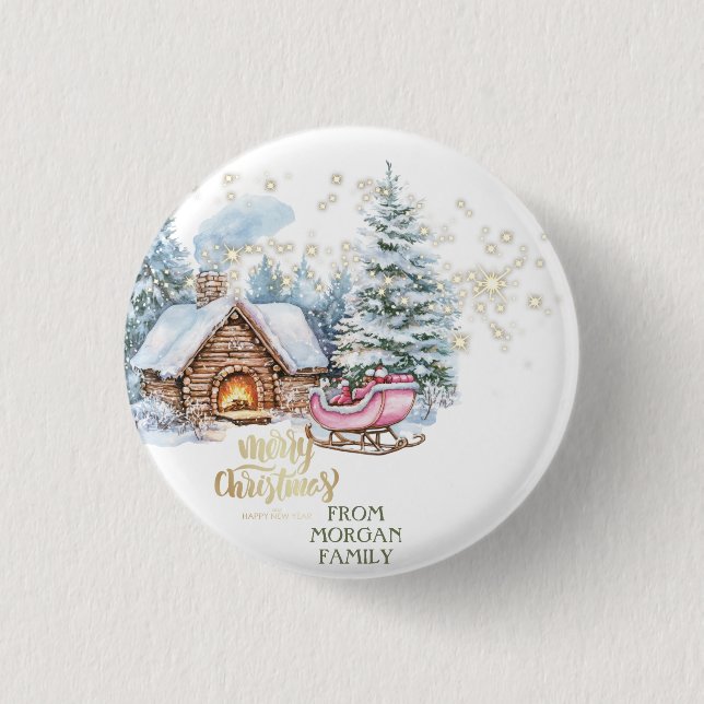 Forest Snow House Sleigh  Button (Front)