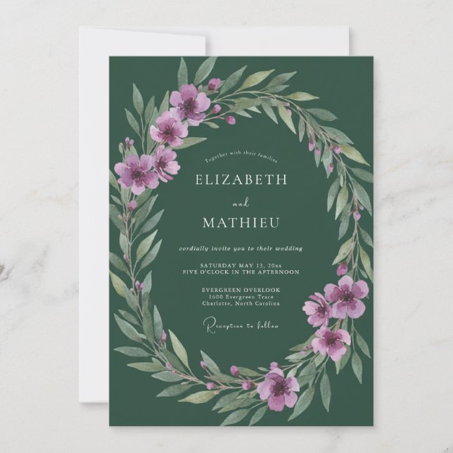 Forest Soft Lilac Leafy Wedding Invitation (Front)