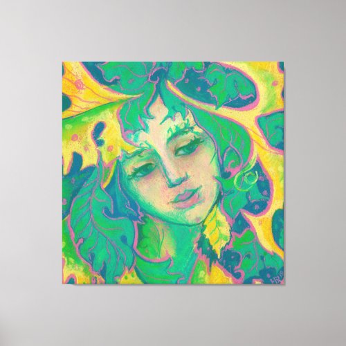 Forest Spirit Surreal Fantasy Portrait Green Folk Canvas Print