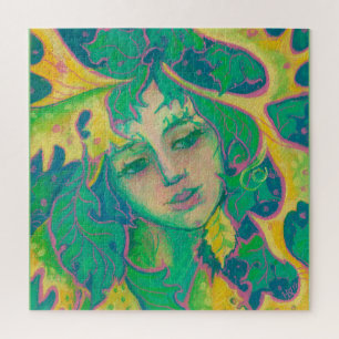 Forest Spirit, Surreal Fantasy Portrait Green Folk Jigsaw Puzzle
