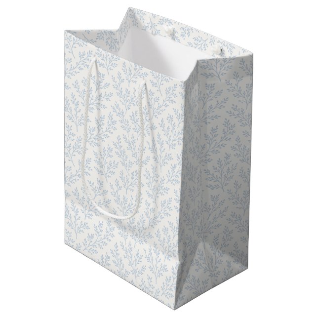 Forest Sprigs Dusty Blue - Neutral Medium Gift Bag (Front Angled)