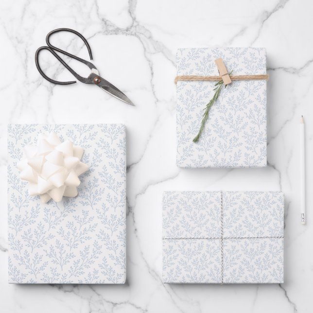 Forest Sprigs Dusty Blue - Neutral Wrapping Paper Sheets (Front)
