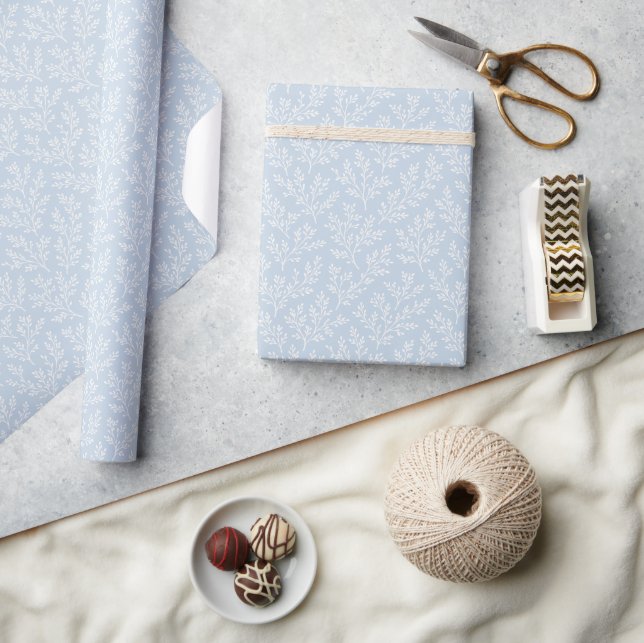 Forest Sprigs Neutral - Dusty Blue Wrapping Paper (Crafts)