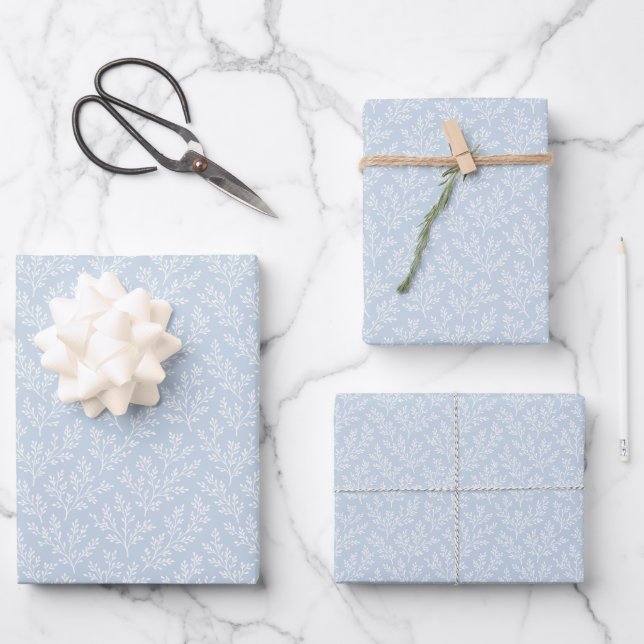 Forest Sprigs Neutral - Dusty Blue Wrapping Paper Sheets (Front)