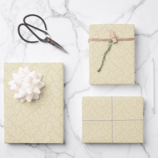 Forest Sprigs Neutral - Golden Wheat Wrapping Paper Sheets (Front)