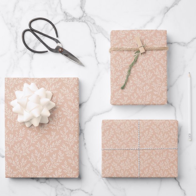Forest Sprigs Neutral - Warm Apricot Wrapping Paper Sheets (Front)