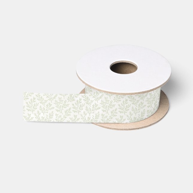 Forest Sprigs Soft Olive - Neutral Satin Ribbon (Spool)
